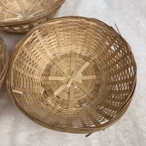 Boho wicker woven basket wall set of 3 - Picture 2 of 5
